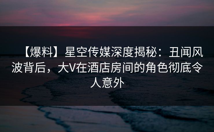 【爆料】星空传媒深度揭秘：丑闻风波背后，大V在酒店房间的角色彻底令人意外