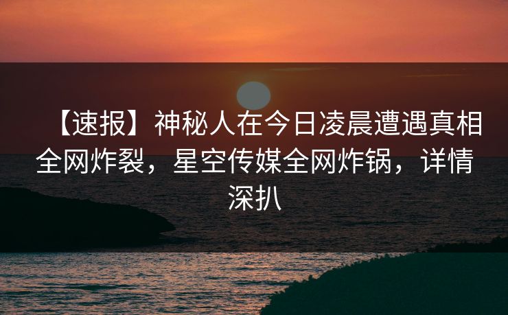 【速报】神秘人在今日凌晨遭遇真相全网炸裂，星空传媒全网炸锅，详情深扒