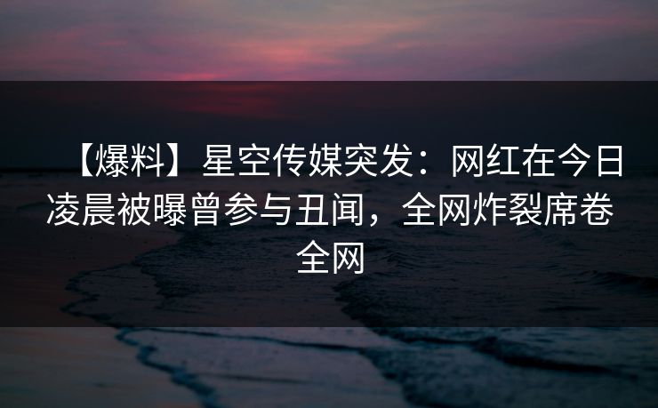 【爆料】星空传媒突发：网红在今日凌晨被曝曾参与丑闻，全网炸裂席卷全网